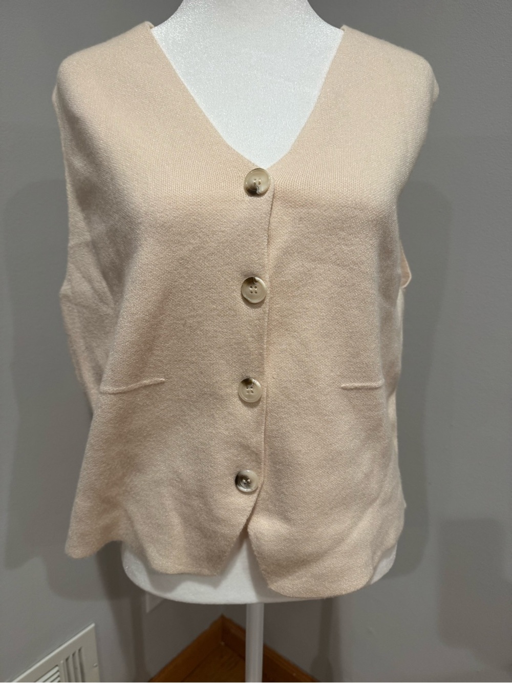 Classic V-Neck Button Front Sweater Vest in Light Beige